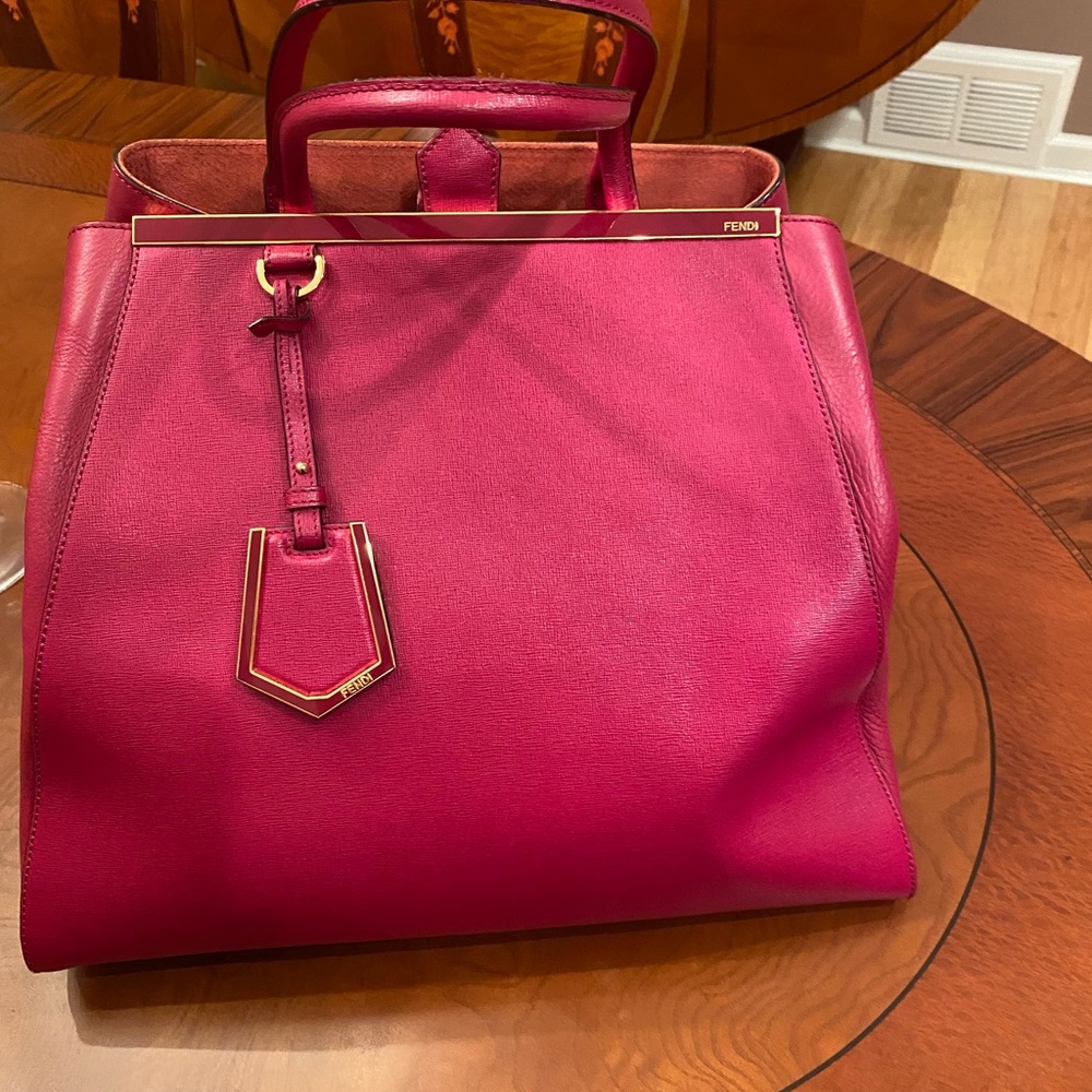 FENDI 2Jours Saffiano Large Shopping Tote Bag, dark pink $1399/$3495
